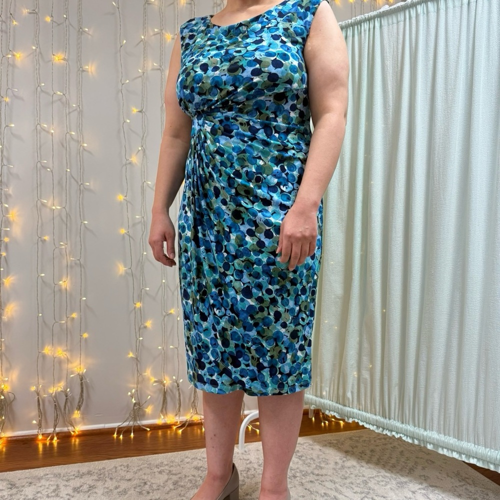 dressbarn Blue and Green Patterned Midi Dress